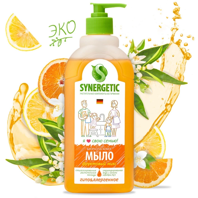 Synergetic Мыло жидкое "Фруктовый микс", 500мл