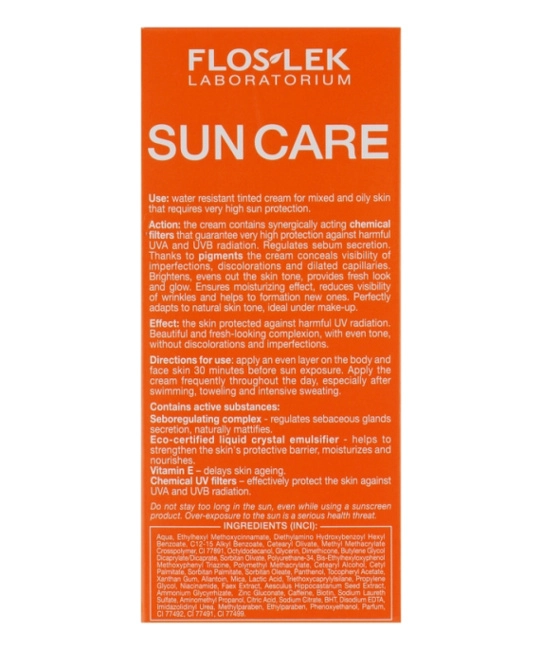 Floslek Солнцезащитный тонирующий крем без масел SPF 50+, 50мл (3)