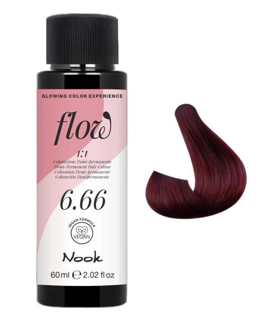 NOOK Краска для волос FLOW demi-permanent hair colour, тон 6.66 (темно русый интенсивно-красный), 60мл (2)