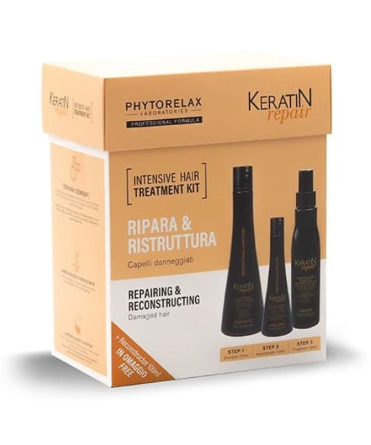 Phytorelax Набор подарочный KERATIN REPAIR BOX (шампунь, спрей, молочко для волос), 500мл