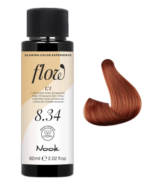 NOOK Краска для волос FLOW demi-permanent hair colour, тон 8.34 (светло русый золотисто медный), 60мл (2)
