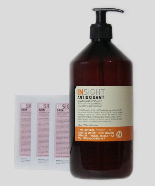 INSIGHT INSIGHT Микс ANTIOXIDANT (Шампунь антиоксидант для перегруженных волос Rejuvenating Shampoo 900 ml;САШЕ), 900мл (1)
