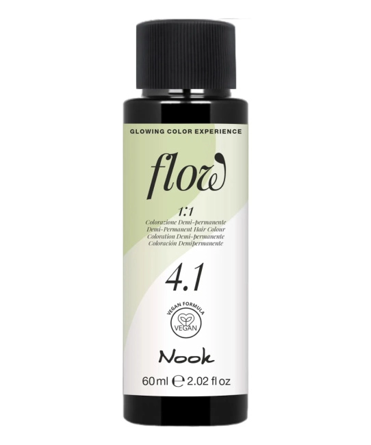 NOOK Краска для волос FLOW demi-permanent hair colour, тон 4.1 (темный шатен пепельный), 60мл